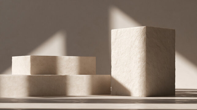 Minimal Stone Podiums for Product Display with Sunlight Shadows