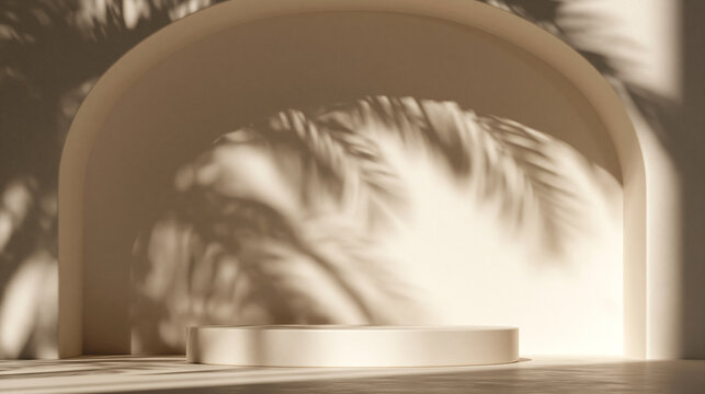 Podium with Arch and Palm Shadows for Product Display