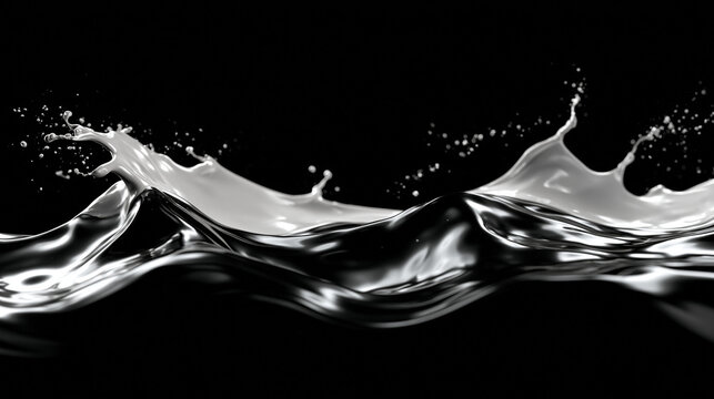 Abstract Liquid Wave and Milk Splash on Black Background