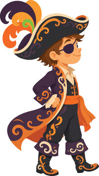 pirate boy with tricorn hat and eye patch vector illustration
