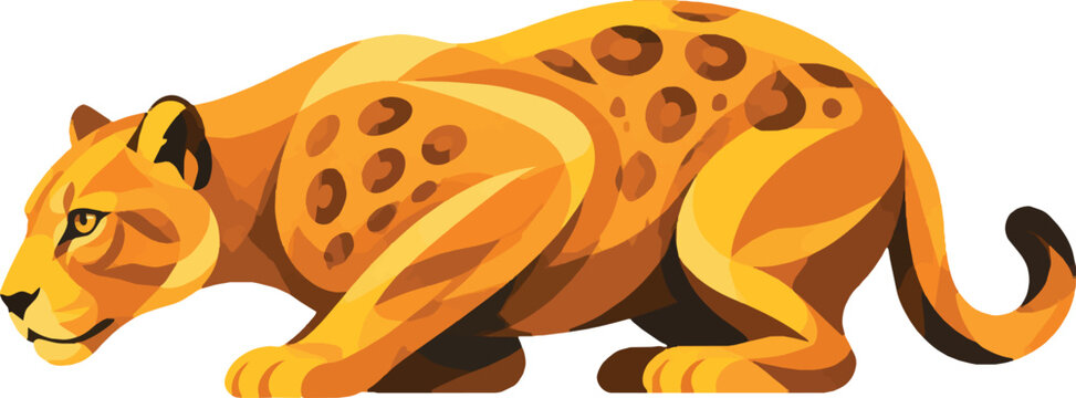 jaguar crouching low, side profile facing left, full body, tropical rainforest, decorative vector illustration