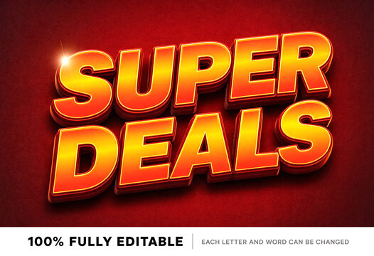 Bright and colorful fully editable super deals text effect with vibrant gradient design
