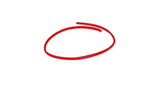 Red pen drawn marks, red circle set Charcoal pen round ovals. Outline red drawing line clipart symbol Png. 4k animated on transparent. any object marking.