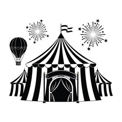 Circus tent with fireworks and hot air balloon entertainment venue illustration © MDABUSAID