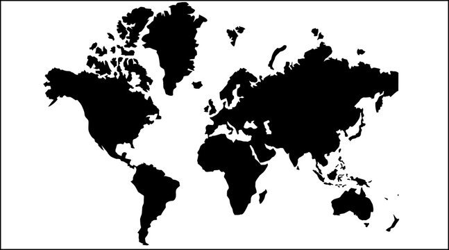 World Map solid black and outline style, cut file for cricut vinyl wall art laser cut commercial use	