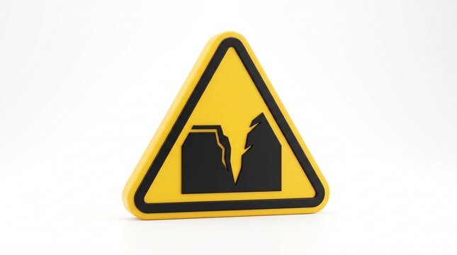 Yellow triangular warning sign indicating a hazardous broken surface or cliff edge, symbolizing potential danger and caution in construction or natural environments, for safety awareness