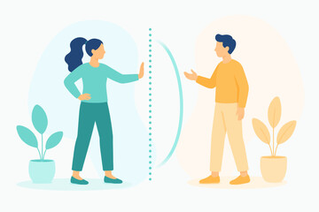 Fototapeta premium Assertive communication boundary setting flat vector art