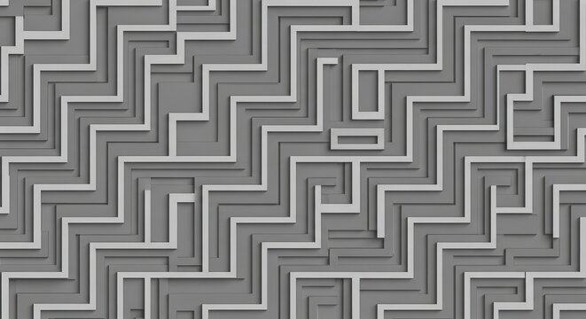 Gray geometric maze pattern with interlocking zigzag lines