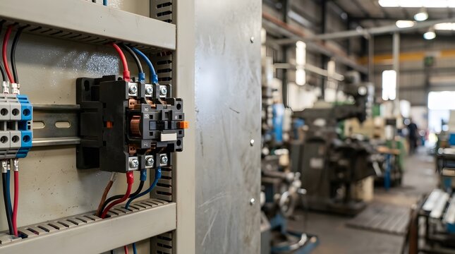 compact electromagnetic contactor mounted on an industrial electrical control panel for motor switching power management automation engineering and machinery control