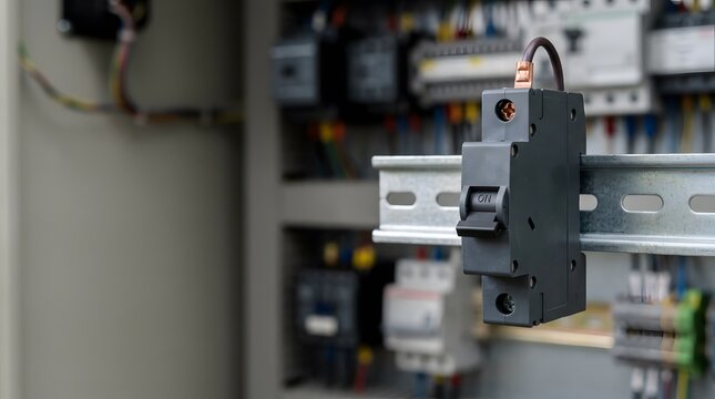 compact electronic circuit breaker mounted on a din rail for electrical protection power distribution industrial automation control systems and equipment safety