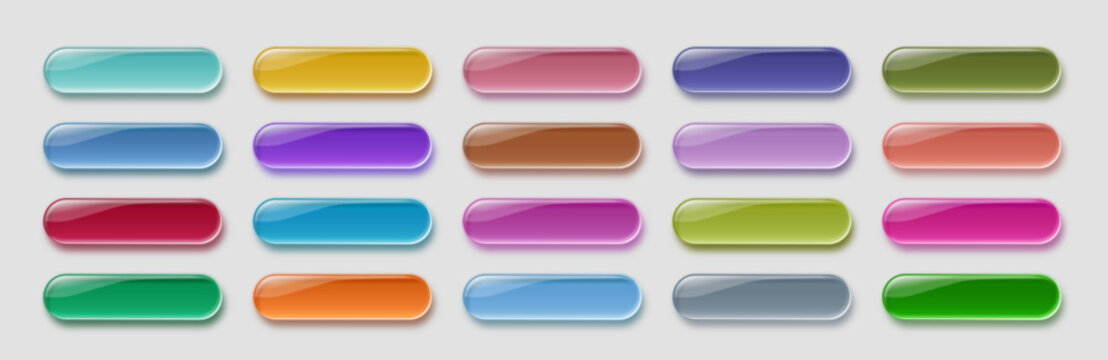 Colorful Glassmorphism Glossy UI Web Buttons Set Vector, Editable AI file