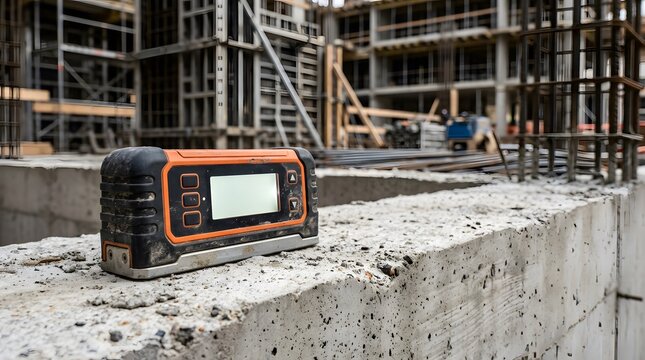 digital inclinometer positioned on concrete structural surface for precise construction alignment building inspection engineering measurement and professional surveying applications