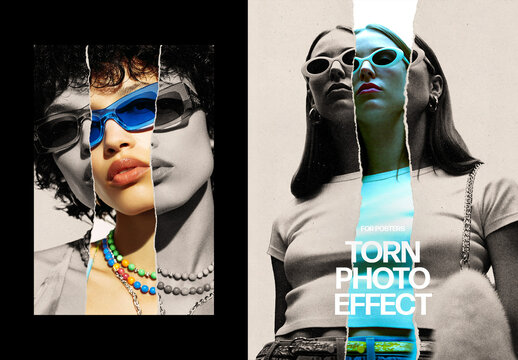 Vertical Torn Photo Effect For Poster And Print Design