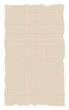A piece of vintage grid paper with torn edges isolated on a solid black background