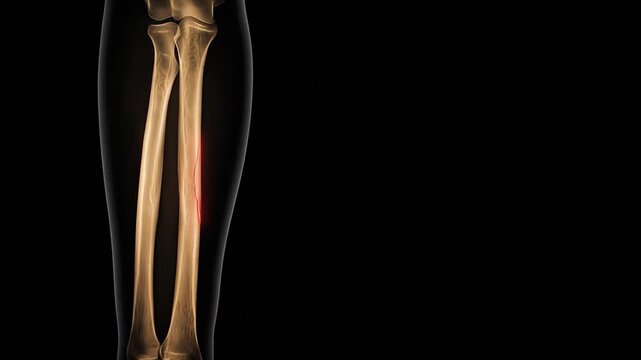 3D Human Forearm Skeleton Showing Red Glowing Radius Bone Fracture Injury