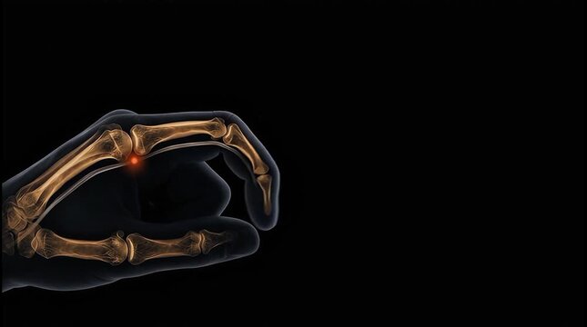 3D Human Hand Skeleton Bending Finger with Red Glowing Joint Pain Inflammation