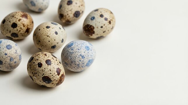 A quails egg visualization showing quails eggs of varying colours on a plain background for fitness and food concepts 3D render quails egg of varying colours on plain background fitness quails egg