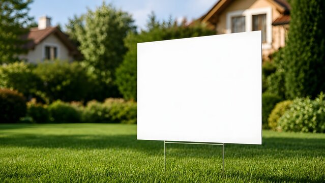 Blank corrugated yard sign isolated. Real estate mockup.
