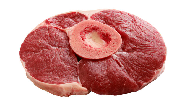 Raw beef shank cross-section with bone marrow, isolated on transparent background