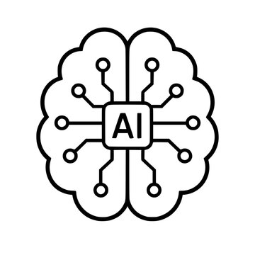 AI brain icon flat outline in black