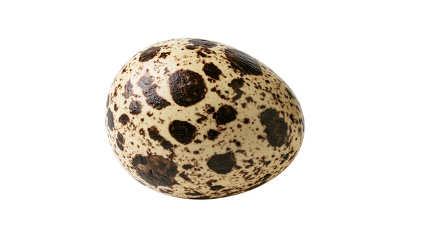 Speckled quail egg with brown spots, isolated on transparent background