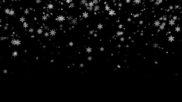 Realistic snowflakes falling animation on a black screen background, perfect for winter themes, Christmas videos, festive intros, overlays, and background effects. Winter Snowfall Overlay.