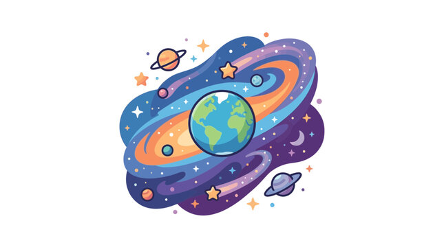Earth surrounded by vibrant planetary rings and cosmos