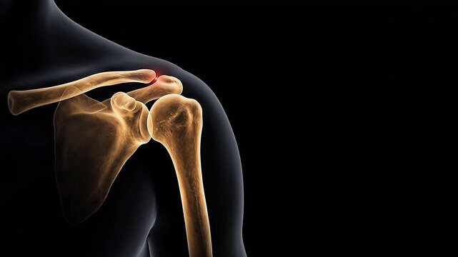 3D Human Shoulder Joint Skeleton Showing Red Glowing Acromioclavicular Pain