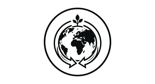 Earth within circular recycling arrows emblem