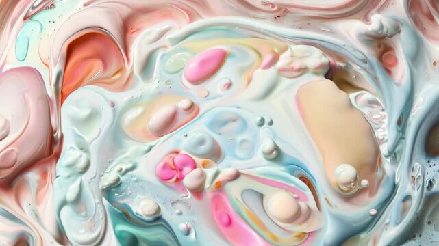 Soft pastel liquid marble abstract with creamy swirls in pink and mint tones, gentle fluid texture, dreamy artistic background, elegant modern design.
