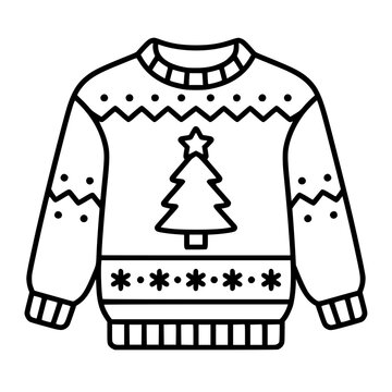 Christmas sweater icon flat outline in black