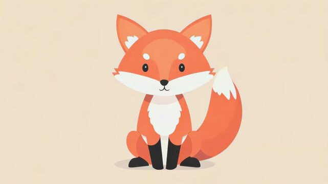 Cute cartoon orange fox sitting on beige background, adorable animal illustration, playful character design, charming children mascot, friendly wildlife art.