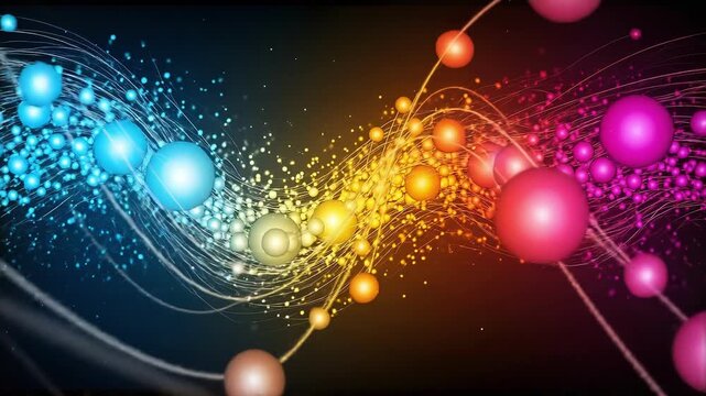Abstract Background Featuring Flowing Neon Spheres and Glowing Particles in Vibrant Multi Colored Energy Wave Motion
