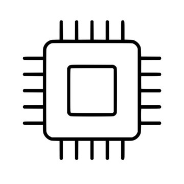Computer chip icon flat outline in black
