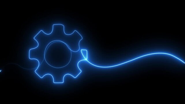 Setting icon Technology animation continuous one line drawing, Round wheel metal symbol company template for business teamwork concept. 4k motion video