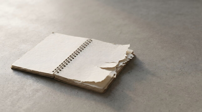 Half-erased notebook with missing pages symbolizing interrupted education and unequal learning opportunities