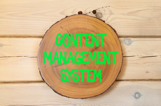 Content management system symbol. Concept words Content management system on beautiful wooden circle. Beautiful wooden wall background. Business content management system concept. Copy space.