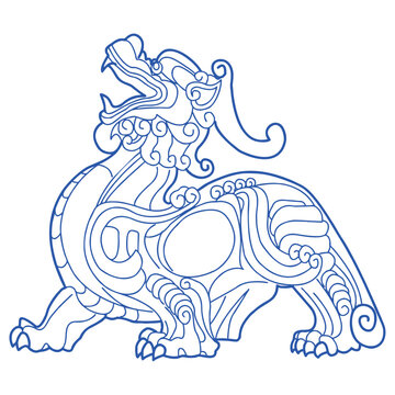Chinese Qilin and Pixiu Auspicious Animal Pattern, Traditional Mythical Creature Vector Illustration