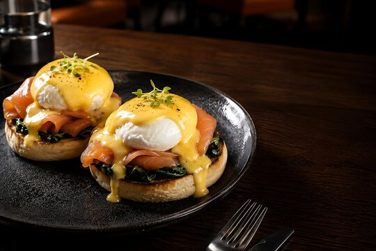 Eggs Benedict with Smoked Salmon on Toasted English Muffin with Hollandaise Sauce