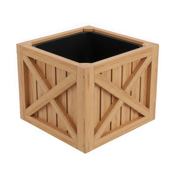 Wooden Crate Style Planter Box With Dark Interior For Garden Decoration transparent background
