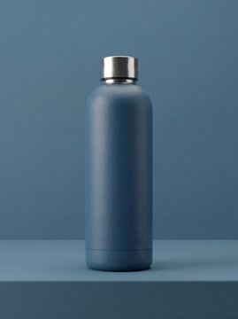 Minimalist Blue Reusable Water Bottle on Matching Background