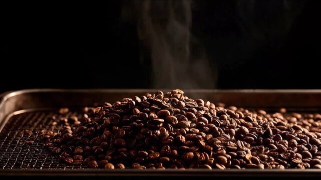 Fresh coffee beans and brewing process concept for cafe and beverage advertising