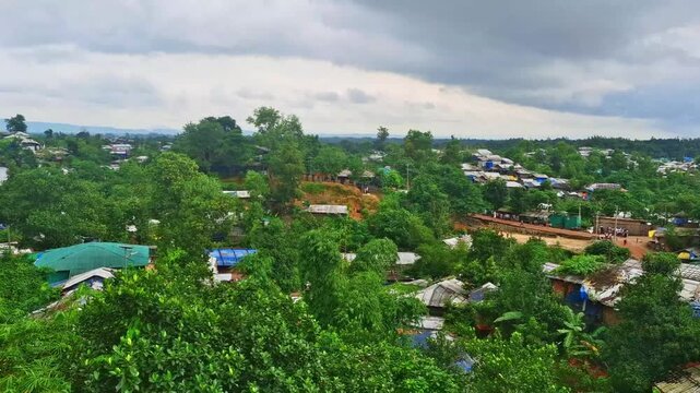 Inside footage of world largest rohingya refugees camp  in Cox's Bazar, Bangladesh.Landscape and lifestile view of a part of Kutupalong Rohingya camp Coxsbazar, Bangladesh