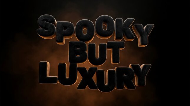 Three dimensional metallic text reading spooky but luxury isolated on a dark background for halloween design