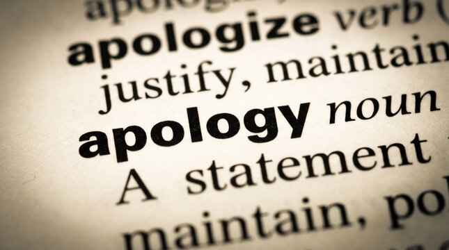 Dictionary definition for the word apology printed on paper