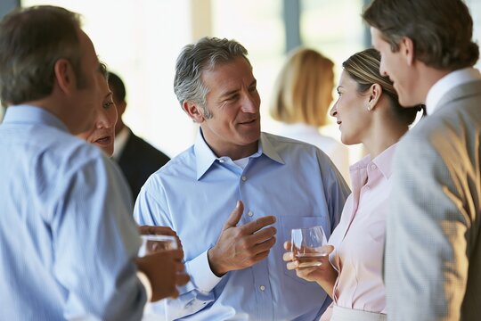 Business colleagues networking and talking together during a cocktail party event