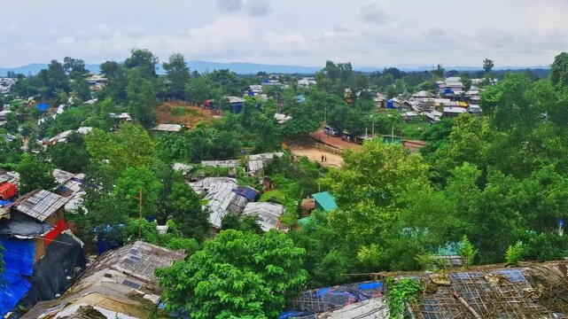 Inside footage of world largest rohingya refugees camp  in Cox's Bazar, Bangladesh.Landscape and lifestile view of a part of Kutupalong Rohingya camp Coxsbazar, Bangladesh