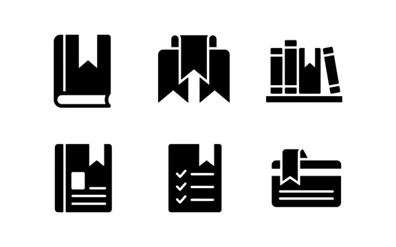 Flat Book and Bookmark Icon Set for Library and Education