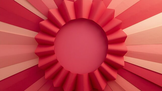Abstract red paper fan rosette frame background with circular copy space