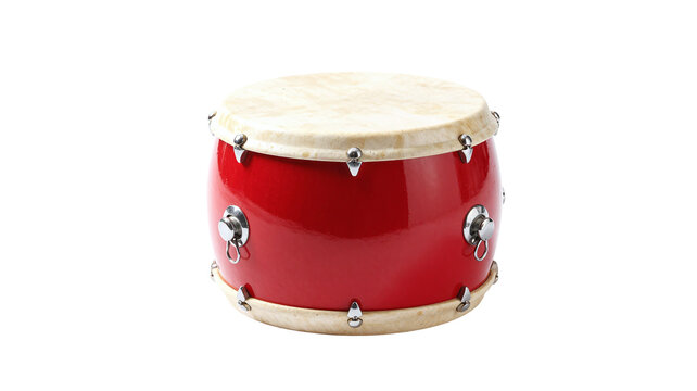 Isolated red drum on white background, studio shot of a traditional percussion musical instrument